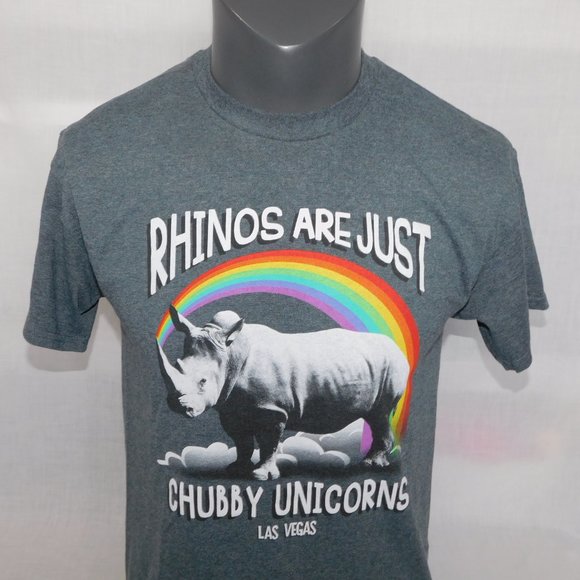 RHINOS ARE JUST  CHUBBY UNICORNS Las Vegas Rainbow Mens M Graphic T Shirt - Picture 5 of 7